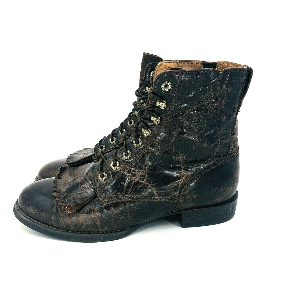 ARIAT WOMEN'S HERITAGE LACER WESTERN BOOTS US 7B Smooth leather Dark Brown Roper